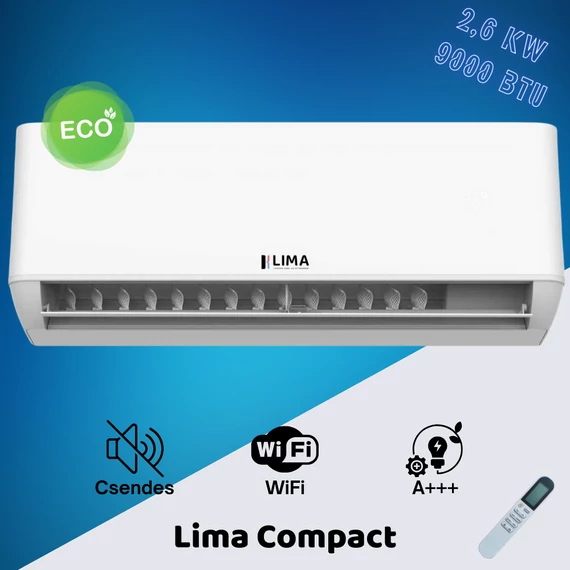Lima Compact 2,6 kW (9000 BTU) Inverteres Split Klíma – WiFi, A++/A+ – Csendes működés