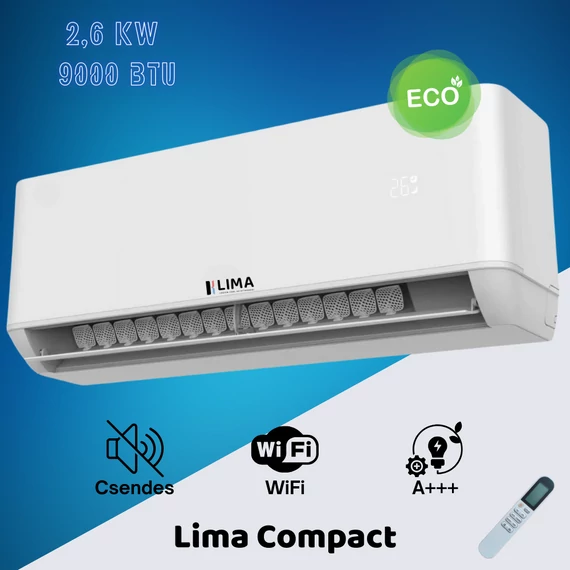 Lima Compact 2,6 kW (9000 BTU) Inverteres Split Klíma – WiFi, A++/A+ – Csendes működés