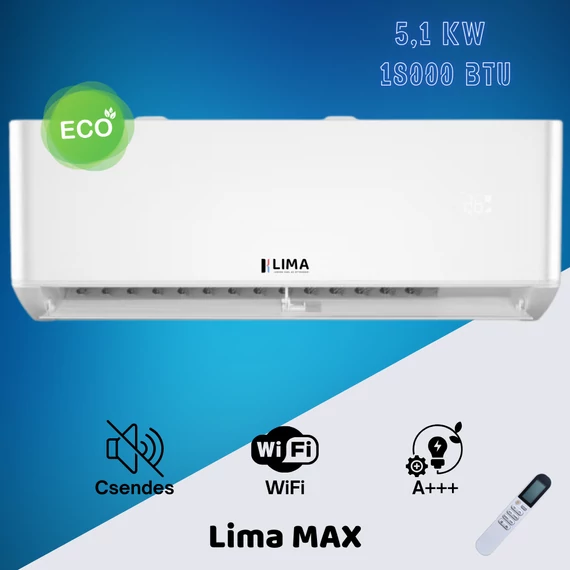 Lima Max 5,1 kW (18000 BTU) Inverteres Split Klíma – WiFi, A++/A+ – Nagyobb terekhez