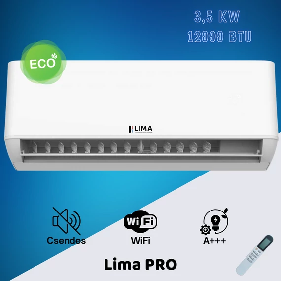 Lima Pro 3,4 kW (12000 BTU) Inverteres Split Klíma – WiFi, A++/A+ – Közepes helyiségekhez
