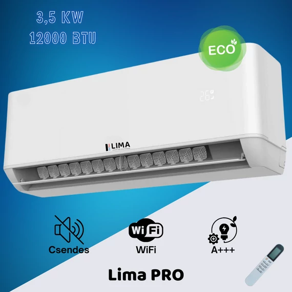 Lima Pro 3,4 kW (12000 BTU) Inverteres Split Klíma – WiFi, A++/A+ – Közepes helyiségekhez